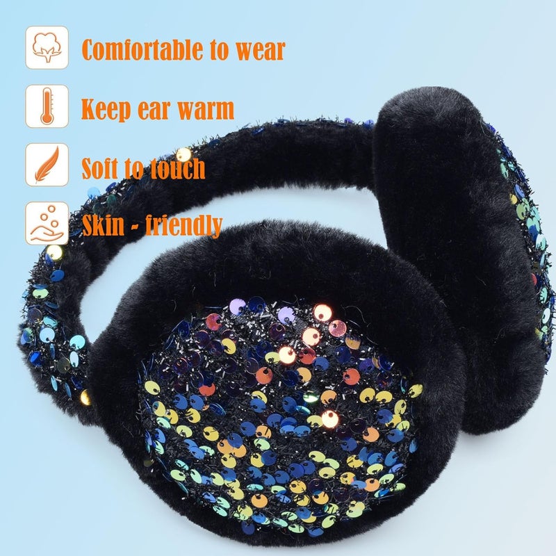 FYBW Ear Muffs Gloves Set for Kids, Winter Adjustable Sequins Warm Earmuffs for Kids Outdoor Cold Weather - Image 5